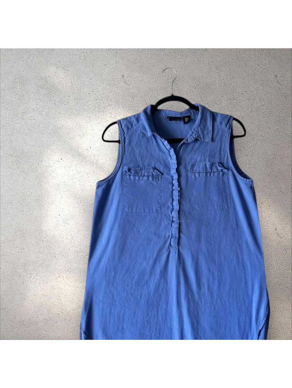 Jones New York Sleeveless Blue Button-Up Tunic Top 100% Linen - Picture 3 of 4